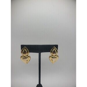 Vintage Earrings Pierced Post Stud Heart Shaped Gold Tone Jewelry Costume